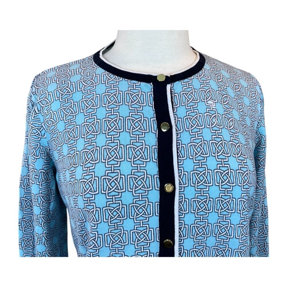 Jones New York Collection 3/4 Sleeve Geometric Print Cardigan Sweater Size L - Picture 2 of 8